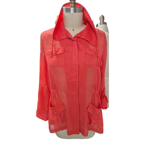 Chico's Orange Sheer Polyester Jacket Tie Waist Textured Button Up Sz 1( S/M) - Picture 1 of 4